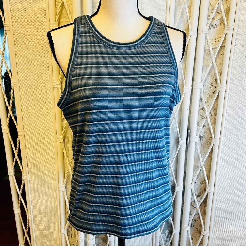 Striped Ribbed Tank Top - Blue - Picture 2 of 13